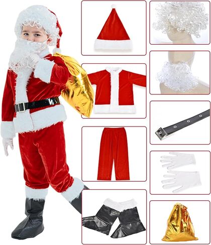 Santa Costume for kids 9Pcs Boys Santa Claus Suit Christmas Elf Costumes Halloween Cosplay Outfits for Children in Saudi Arabia