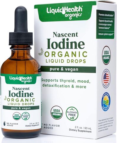 LIQUIDHEALTH Nascent Iodine Organic Liquid, Liquid Iodine Drops, Pure Iodine Supplement, Thyroid Support & Immune Support, Energy Supplement, USDA Organic, Vegan, Colorless, Tasteless Tincture in Saudi Arabia