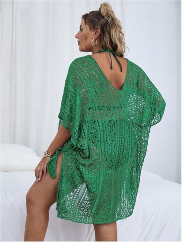 SOLY HUX Women's Plus Size Short Sleeve Hollow Out Split Beach Swimsuit Bikini Cover Up in Saudi Arabia