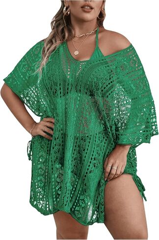 SOLY HUX Women's Plus Size Short Sleeve Hollow Out Split Beach Swimsuit Bikini Cover Up in Saudi Arabia