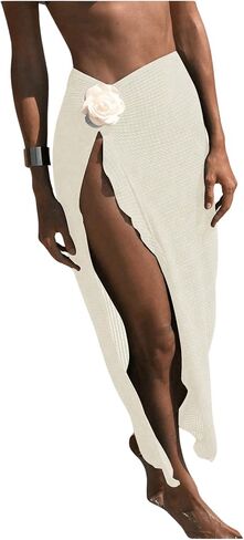 Verdusa Women's Crochet Swimsuit Coverup 3D Flower Vacation Outfits Hollow Out Bathing Suit Beach Skirts in Saudi Arabia
