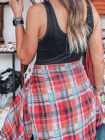 Flamingals Womens Plaid Shirt Long Sleeve Flannel Shirts Jacket Button Down Business Casual Trendy Spring Tops in Saudi Arabia