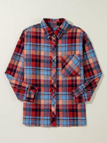 Flamingals Womens Plaid Shirt Long Sleeve Flannel Shirts Jacket Button Down Business Casual Trendy Spring Tops in Saudi Arabia
