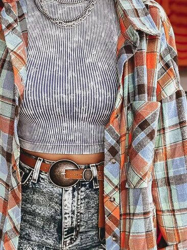 Flamingals Womens Plaid Shirt Long Sleeve Flannel Shirts Jacket Button Down Business Casual Trendy Spring Tops in Saudi Arabia
