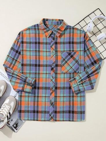 Flamingals Womens Plaid Shirt Long Sleeve Flannel Shirts Jacket Button Down Business Casual Trendy Spring Tops in Saudi Arabia