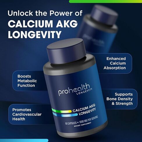 ProHealth Calcium Supplement, Ca AKG Supplement (Alpha Ketoglutarate) (1,000 mg per 2 Capsule Serving, 60 Capsules). Supports Cellular Energy, Metabolic Function and Healthy Aging Processes. in Saudi Arabia