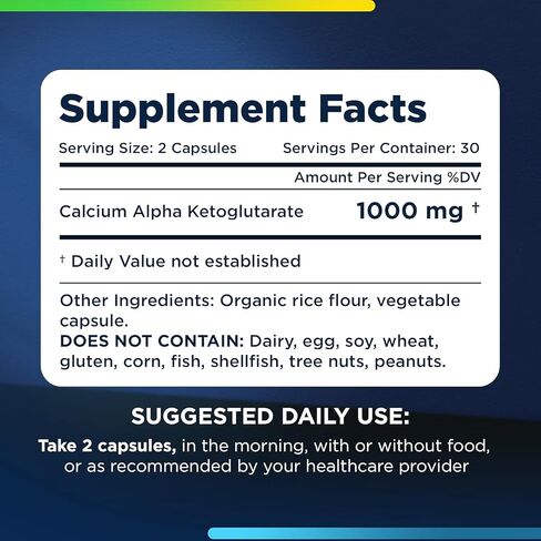 ProHealth Calcium Supplement, Ca AKG Supplement (Alpha Ketoglutarate) (1,000 mg per 2 Capsule Serving, 60 Capsules). Supports Cellular Energy, Metabolic Function and Healthy Aging Processes. in Saudi Arabia