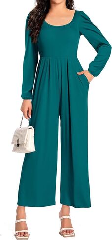 Women Casual Jumpsuits Dressy One Piece Outfits Wide Leg Pants Rompers with Pockets in Saudi Arabia
