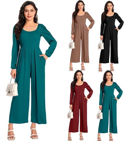 Women Casual Jumpsuits Dressy One Piece Outfits Wide Leg Pants Rompers with Pockets in Saudi Arabia