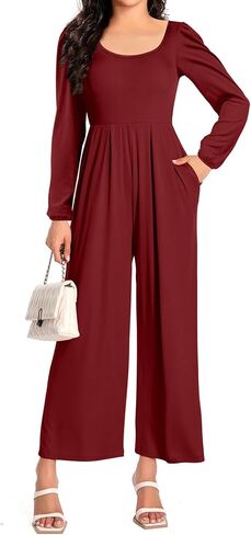 Women Casual Jumpsuits Dressy One Piece Outfits Wide Leg Pants Rompers with Pockets in Saudi Arabia