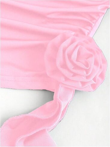 Milumia Women's 2 Pcs Set Flower Ruffle Trim Crop Tube Top and Ruched Mini Skirt in Saudi Arabia