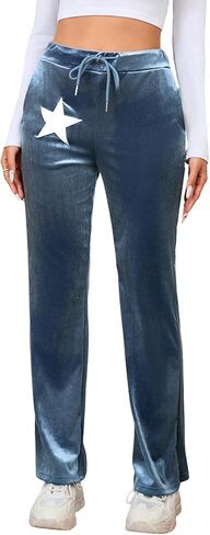 Verdusa Women's Drawstring Waist Flare Leg Velvet Pants with Pocket in Kuwait