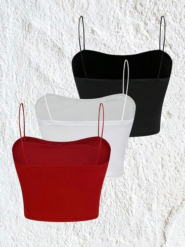 Floerns Women's 3 Pcs Spaghetti Strap Camisole Simple Basic Crop Cami Top in Saudi Arabia