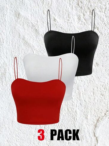 Floerns Women's 3 Pcs Spaghetti Strap Camisole Simple Basic Crop Cami Top in Saudi Arabia