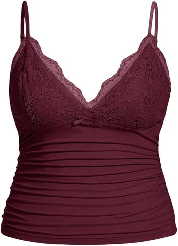 SHENHE Women's Plus Size Lace Cami Spaghetti Strap Bowknot Ruched Camisole Top Sexy Fitted Top in Saudi Arabia