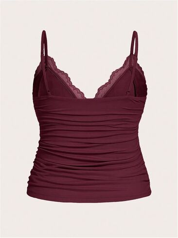 SHENHE Women's Plus Size Lace Cami Spaghetti Strap Bowknot Ruched Camisole Top Sexy Fitted Top in Saudi Arabia