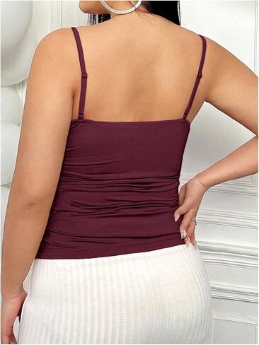 SHENHE Women's Plus Size Lace Cami Spaghetti Strap Bowknot Ruched Camisole Top Sexy Fitted Top in Saudi Arabia