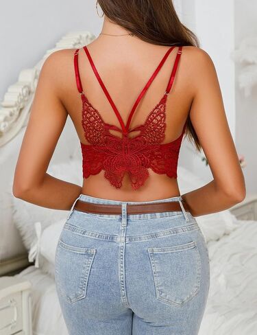 Aranmei Lace Bralette for Women Sexy V Neck Camisoles Adjustable Straps Double Layer Crop Top in Saudi Arabia