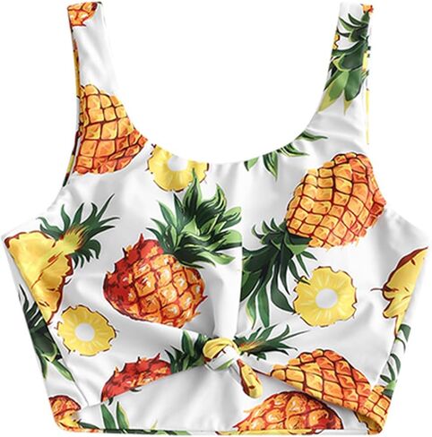 ZAFUL المرأة الجبهة عقدة بيكيني قمم المحاصيل Tankini الأعلى مغرفة الرقبة مبطن ثوب السباحة قمم الأناناس M in Kuwait