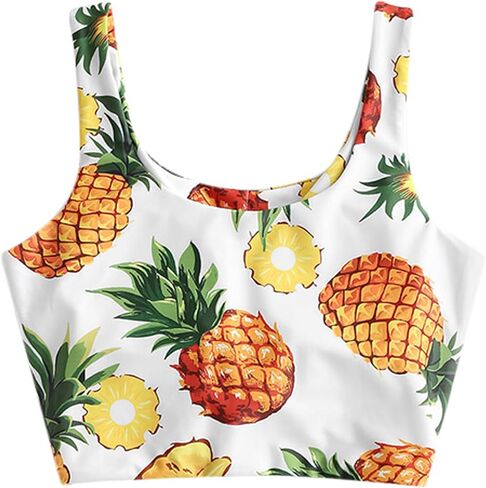 ZAFUL المرأة الجبهة عقدة بيكيني قمم المحاصيل Tankini الأعلى مغرفة الرقبة مبطن ثوب السباحة قمم الأناناس M in Kuwait