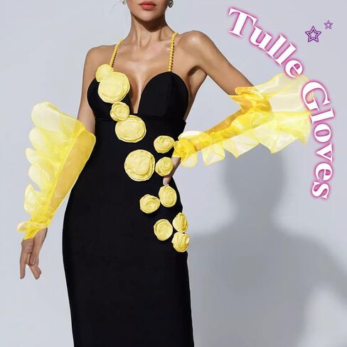 Fingerless Tulle Gloves Sparkle Long Sheer Christmas Gloves Rave Fairy Gloves Cosplay Puffy Glove for Women in Kuwait