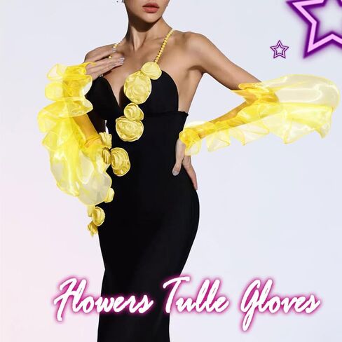 Fingerless Tulle Gloves Sparkle Long Sheer Christmas Gloves Rave Fairy Gloves Cosplay Puffy Glove for Women in Kuwait