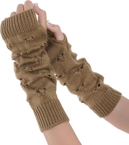 Knitted Arm Warmers, Ripped Gloves Crochet Gloves, Long Brown Fingerless Gloves, Stretch Knit Arm Sleeves in Saudi Arabia