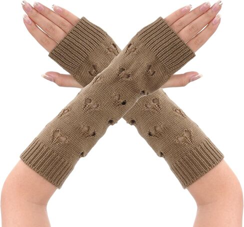 Knitted Arm Warmers, Ripped Gloves Crochet Gloves, Long Brown Fingerless Gloves, Stretch Knit Arm Sleeves in Saudi Arabia