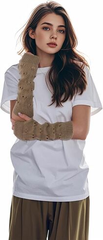 Knitted Arm Warmers, Ripped Gloves Crochet Gloves, Long Brown Fingerless Gloves, Stretch Knit Arm Sleeves in Saudi Arabia