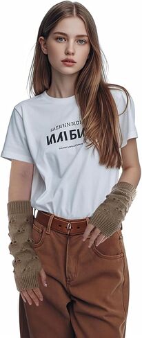 Knitted Arm Warmers, Ripped Gloves Crochet Gloves, Long Brown Fingerless Gloves, Stretch Knit Arm Sleeves in Saudi Arabia