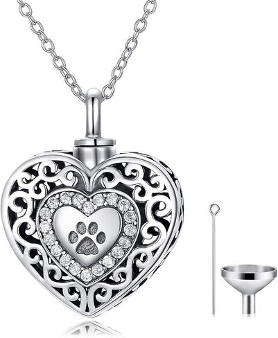 Filigree Dog Paw Urn Locket Necklace 925 Sterling Silver Print Pet Urn Necklace for Ashes Engraved Personalized Cremation Jewelry Pictures Keepsake Memorial Gifts for Women Men in Saudi Arabia