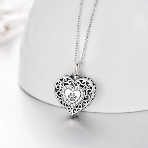 Filigree Dog Paw Urn Locket Necklace 925 Sterling Silver Print Pet Urn Necklace for Ashes Engraved Personalized Cremation Jewelry Pictures Keepsake Memorial Gifts for Women Men in Saudi Arabia