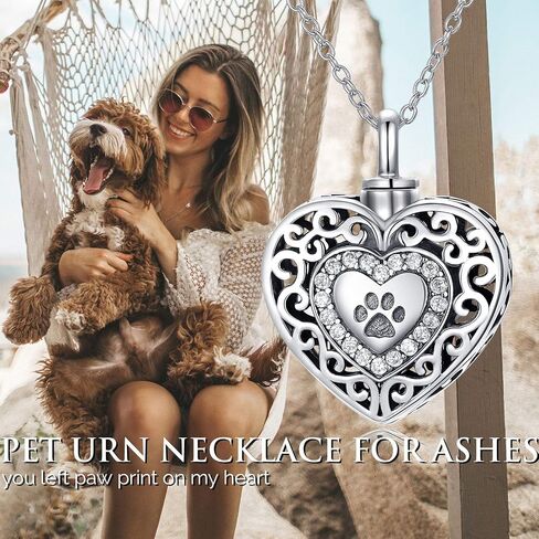 Filigree Dog Paw Urn Locket Necklace 925 Sterling Silver Print Pet Urn Necklace for Ashes Engraved Personalized Cremation Jewelry Pictures Keepsake Memorial Gifts for Women Men in Saudi Arabia