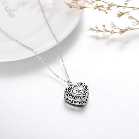 Filigree Dog Paw Urn Locket Necklace 925 Sterling Silver Print Pet Urn Necklace for Ashes Engraved Personalized Cremation Jewelry Pictures Keepsake Memorial Gifts for Women Men in Saudi Arabia