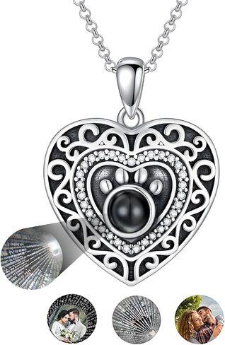 Filigree Dog Paw Urn Locket Necklace 925 Sterling Silver Print Pet Urn Necklace for Ashes Engraved Personalized Cremation Jewelry Pictures Keepsake Memorial Gifts for Women Men in Saudi Arabia