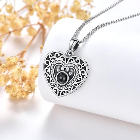 Filigree Dog Paw Urn Locket Necklace 925 Sterling Silver Print Pet Urn Necklace for Ashes Engraved Personalized Cremation Jewelry Pictures Keepsake Memorial Gifts for Women Men in Saudi Arabia