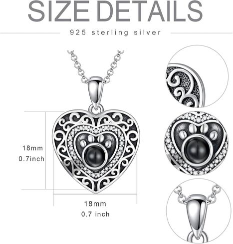 Filigree Dog Paw Urn Locket Necklace 925 Sterling Silver Print Pet Urn Necklace for Ashes Engraved Personalized Cremation Jewelry Pictures Keepsake Memorial Gifts for Women Men in Saudi Arabia