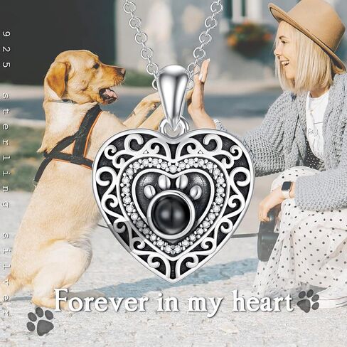 Filigree Dog Paw Urn Locket Necklace 925 Sterling Silver Print Pet Urn Necklace for Ashes Engraved Personalized Cremation Jewelry Pictures Keepsake Memorial Gifts for Women Men in Saudi Arabia