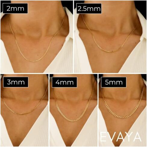 EVAYA Real Solid 14k Gold Cuban Chain (2mm-3mm Width, 16"-24" Length) - For Men & Women - Durable, Resistant to Tarnishing & Lasts a Lifetime in Saudi Arabia