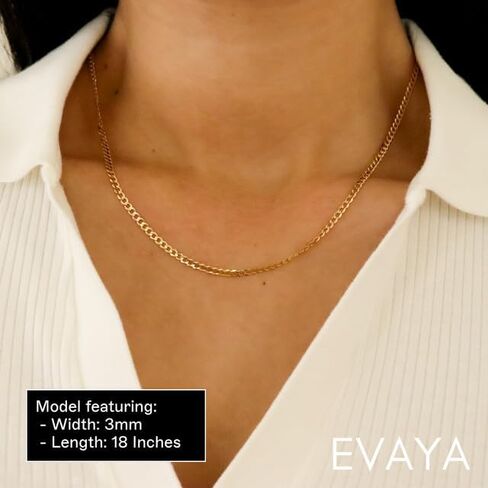 EVAYA Real Solid 14k Gold Cuban Chain (2mm-3mm Width, 16"-24" Length) - For Men & Women - Durable, Resistant to Tarnishing & Lasts a Lifetime in Kuwait
