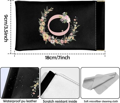 Glasses Eyeglass Sunglasses Case Pouch Initial Letter Soft PU Leather Cute Aesthetic with Cleaning Cloth Women Girls in Saudi Arabia