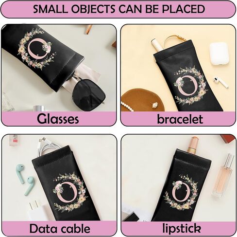 Glasses Eyeglass Sunglasses Case Pouch Initial Letter Soft PU Leather Cute Aesthetic with Cleaning Cloth Women Girls in Saudi Arabia