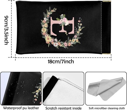 Glasses Eyeglass Sunglasses Case Pouch Initial Letter Soft PU Leather Cute Aesthetic with Cleaning Cloth Women Girls in Kuwait