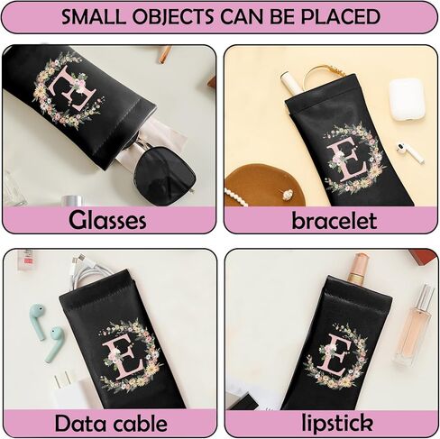 Glasses Eyeglass Sunglasses Case Pouch Initial Letter Soft PU Leather Cute Aesthetic with Cleaning Cloth Women Girls in Kuwait