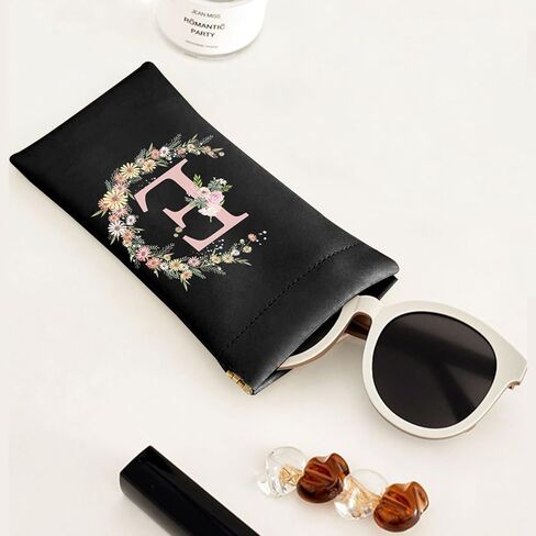 Glasses Eyeglass Sunglasses Case Pouch Initial Letter Soft PU Leather Cute Aesthetic with Cleaning Cloth Women Girls in Kuwait