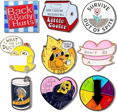 9 Pieces Enamel Pins for Backpack Funny Pins for Adult Teenagers THIS IS FINE Pins for Jacket Coat Backpacks Bag Hat Lanyard Buttons Vest Novelty Jewelry Accessories in Saudi Arabia