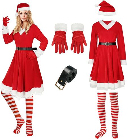 Women’s Elf Costume Set Santa Helper Costume 5 PCS for Christmas in Kuwait