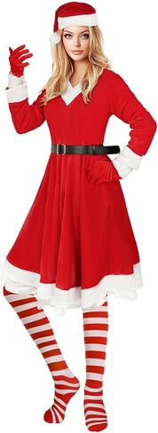 Women’s Elf Costume Set Santa Helper Costume 5 PCS for Christmas in Kuwait