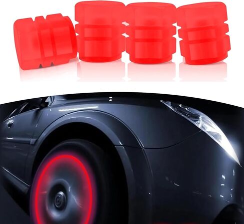 4 PCS Car Luminous Tire Valve Stem Caps, ABS Air Caps Cover Fluorescent Glow in The Dark Night, Reflective Anti-Leakage Rubber Ring Tire Valve for Most Cars (Red) in Saudi Arabia