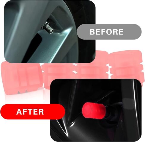 4 PCS Car Luminous Tire Valve Stem Caps, ABS Air Caps Cover Fluorescent Glow in The Dark Night, Reflective Anti-Leakage Rubber Ring Tire Valve for Most Cars (Red) in Saudi Arabia